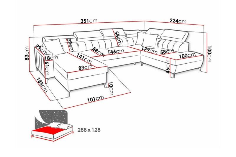 Galbally 5-sits Hörnbäddsoffa NO_BRAND Dark blue - Möbler - Vardagsrum - Bäddsoffor - Hörnbäddsoffa