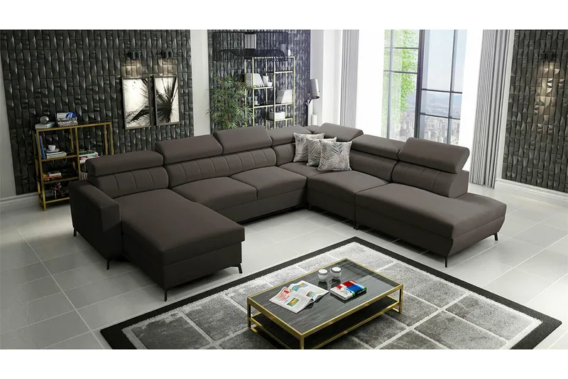 Galbally 5-sits Hörnbäddsoffa NO_BRAND Dark brown - Möbler - Vardagsrum - Bäddsoffor - Hörnbäddsoffa
