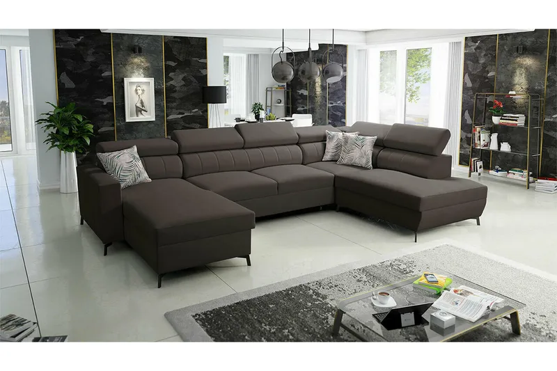 Galbally 5-sits Hörnbäddsoffa NO_BRAND Dark brown - Möbler - Vardagsrum - Bäddsoffor - U bäddsoffa