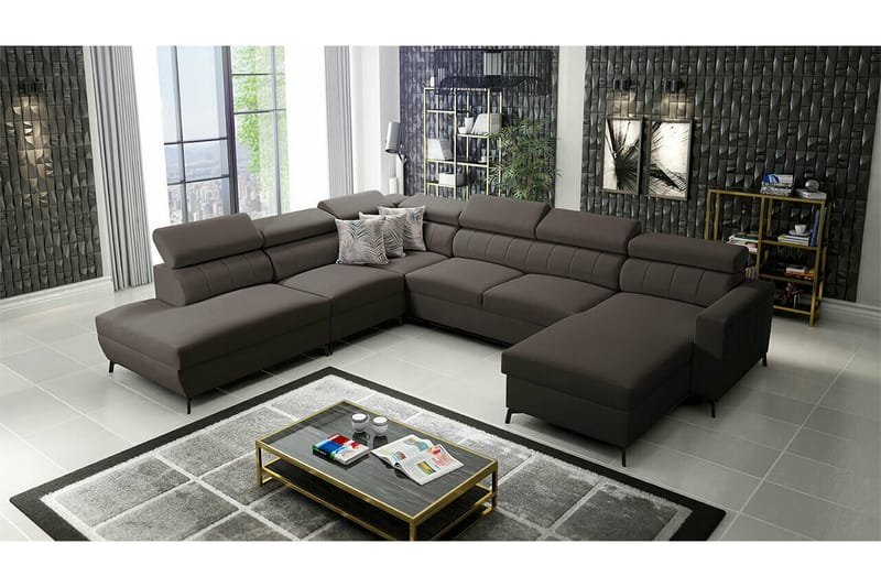 Galbally 5-sits Hörnbäddsoffa NO_BRAND Dark brown - Möbler - Vardagsrum - Bäddsoffor - Hörnbäddsoffa