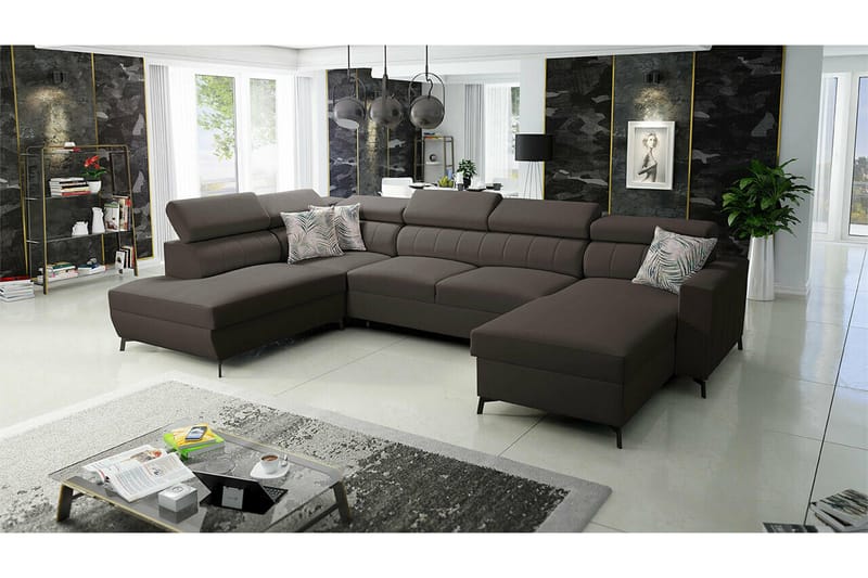 Galbally 5-sits Hörnbäddsoffa NO_BRAND Dark brown - Möbler - Vardagsrum - Bäddsoffor - Hörnbäddsoffa