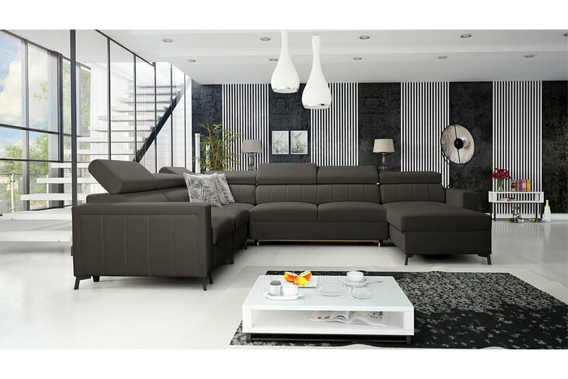 Galbally 5-sits Hörnbäddsoffa NO_BRAND Dark brown - Möbler - Vardagsrum - Bäddsoffor - Hörnbäddsoffa