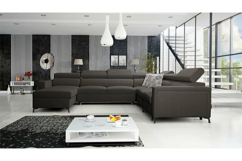 Galbally 5-sits Hörnbäddsoffa NO_BRAND Dark brown - Möbler - Vardagsrum - Bäddsoffor - Hörnbäddsoffa
