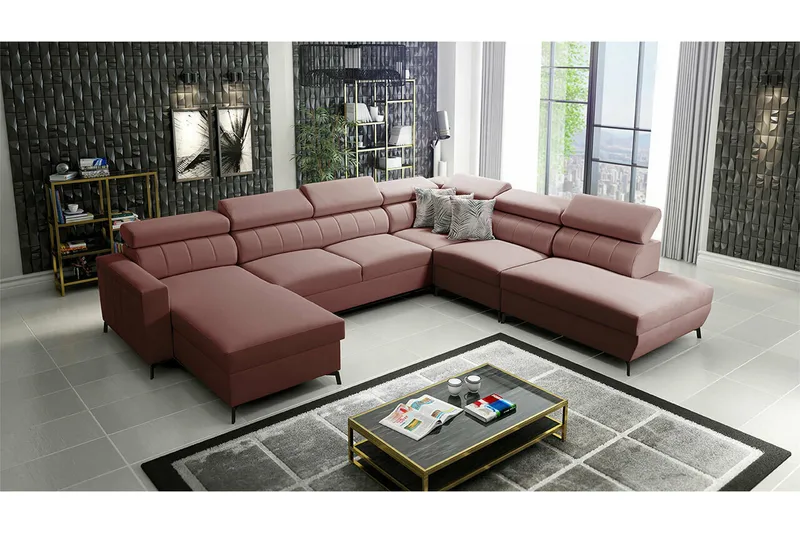 Galbally 5-sits Hörnbäddsoffa NO_BRAND Dark pink - Möbler - Vardagsrum - Bäddsoffor - Hörnbäddsoffa