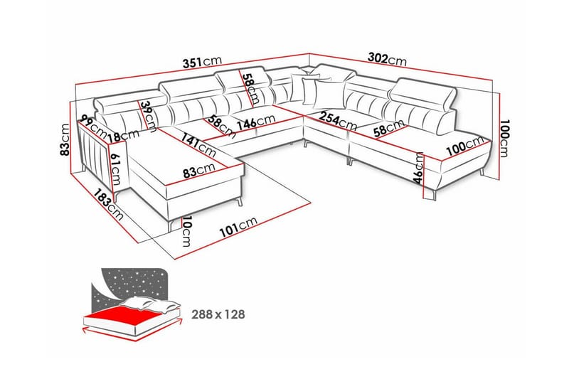 Galbally 5-sits Hörnbäddsoffa NO_BRAND Light grey/Dark grey - Möbler - Vardagsrum - Bäddsoffor - Hörnbäddsoffa