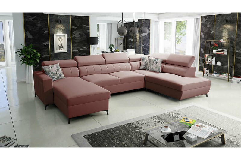 Galbally 5-sits Hörnbäddsoffa NO_BRAND Light pink - Möbler - Vardagsrum - Bäddsoffor - Hörnbäddsoffa