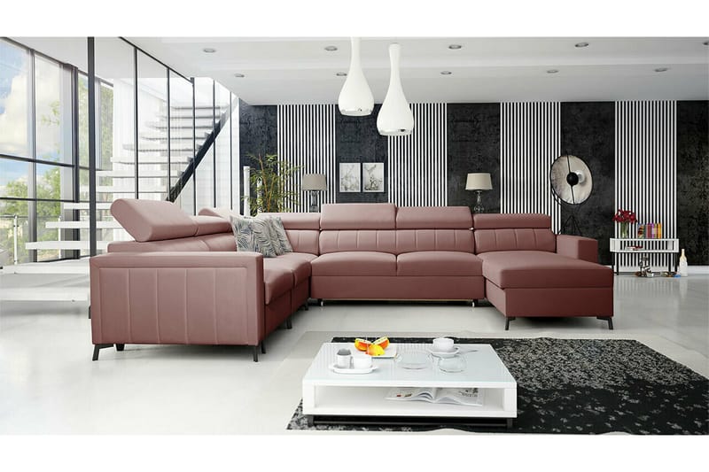 Galbally 5-sits Hörnbäddsoffa NO_BRAND Light pink - Möbler - Vardagsrum - Bäddsoffor - Hörnbäddsoffa