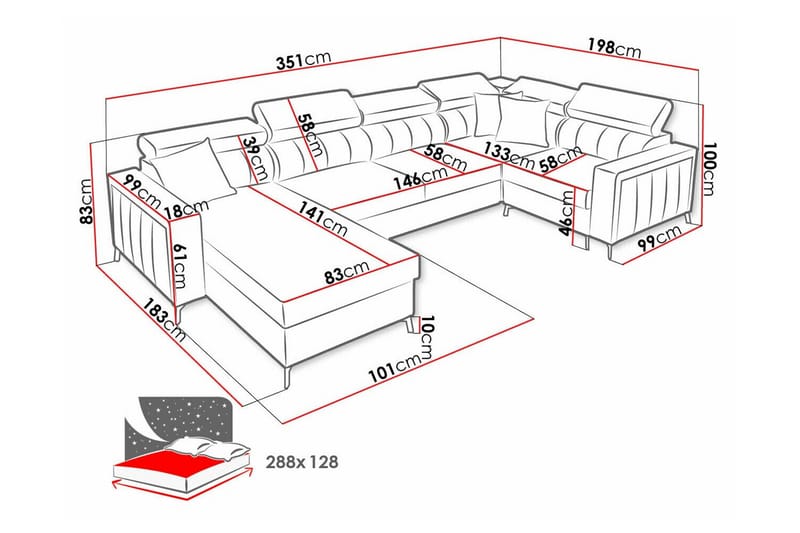 Galbally 5-sits Hörnbäddsoffa NO_BRAND Light pink - Möbler - Vardagsrum - Bäddsoffor - Hörnbäddsoffa