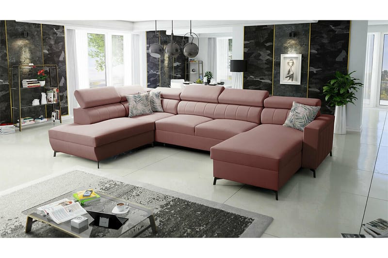 Galbally 5-sits Hörnbäddsoffa NO_BRAND Pink - Möbler - Vardagsrum - Bäddsoffor - Hörnbäddsoffa
