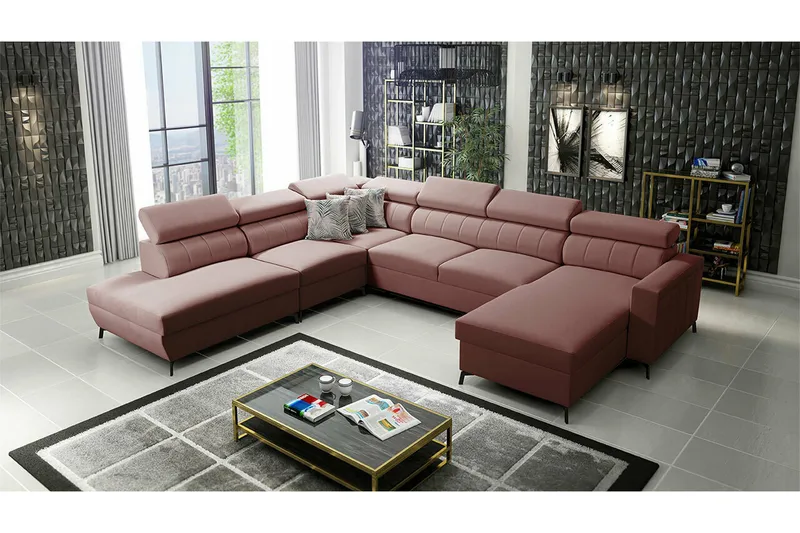 Galbally 5-sits Hörnbäddsoffa NO_BRAND Pink - Möbler - Vardagsrum - Bäddsoffor - Hörnbäddsoffa
