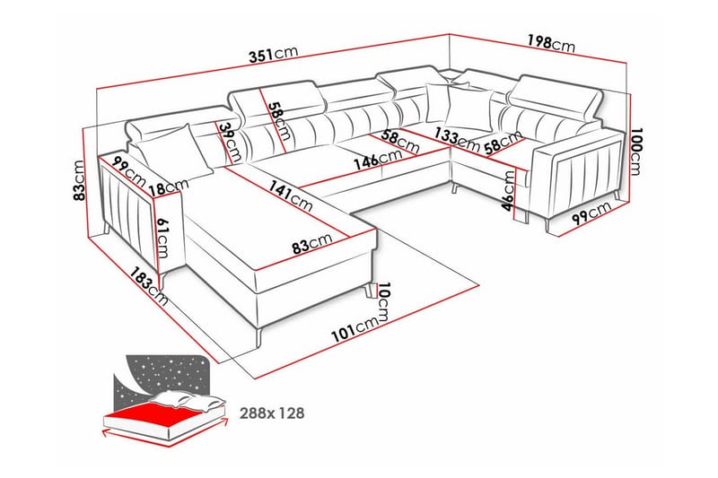 Galbally 5-sits Hörnbäddsoffa Rosa - Möbler - Vardagsrum - Bäddsoffor - Hörnbäddsoffa