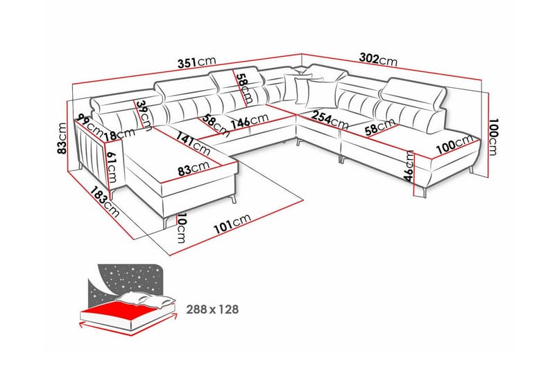 Galbally 5-sits Hörnbäddsoffa Rosa - Möbler - Vardagsrum - Bäddsoffor - Hörnbäddsoffa