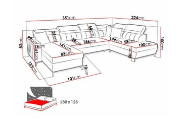 Galbally 5-sits Hörnbäddsoffa Pink - Möbler - Vardagsrum - Bäddsoffor - U bäddsoffa