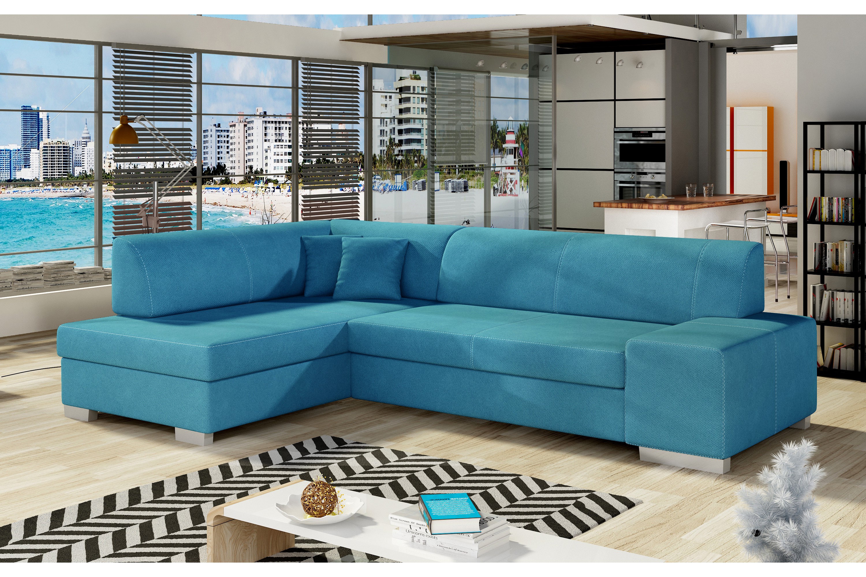 galine bäddsoffa med divan blå -