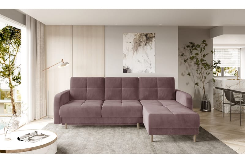 Gherard Bäddsoffa m. Divan med Förvaring 3-sits Rosa - Bäddsoffor - Bäddsoffa divan