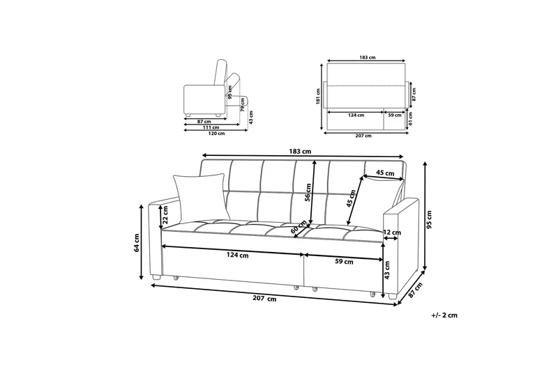 Glomma Bäddsoffa 207 cm - Svart - Möbler - Vardagsrum - Bäddsoffor