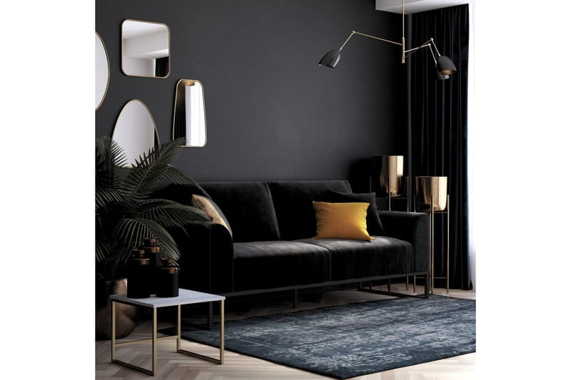 Gonxhe 2-sits Rektangulär Längsbäddad Bäddsoffa 113x179 cm i Sammet - Svart - Möbler - Vardagsrum - Bäddsoffor