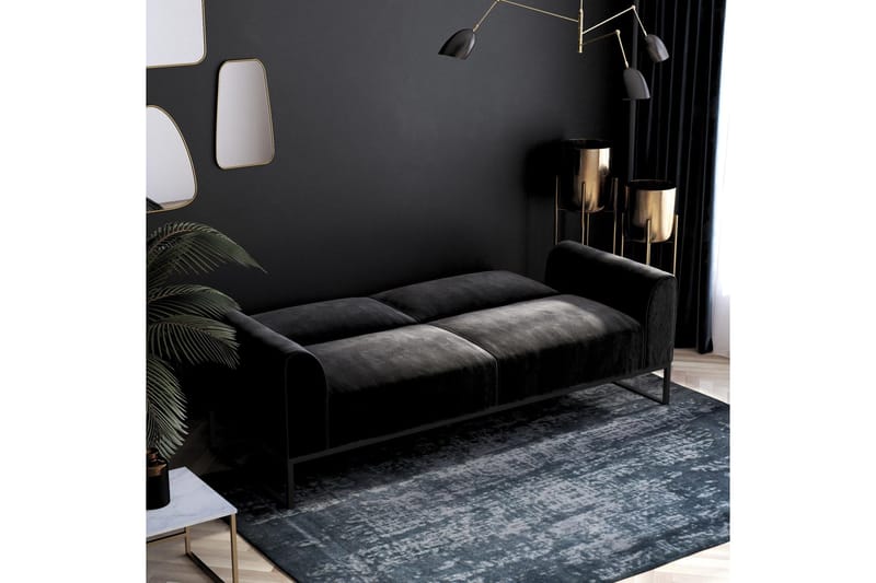 Gonxhe 2-sits Rektangulär Längsbäddad Bäddsoffa 113x179 cm i Sammet - Svart - Möbler - Vardagsrum - Bäddsoffor
