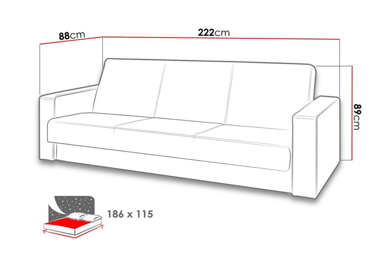 Gordia Bäddsoffa 222x88x89 cm - Grå - Möbler - Vardagsrum - Bäddsoffor