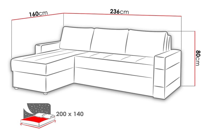 GORDIA Divanbäddsoffa 234x82x156 cm - Beige - Möbler - Vardagsrum - Bäddsoffor