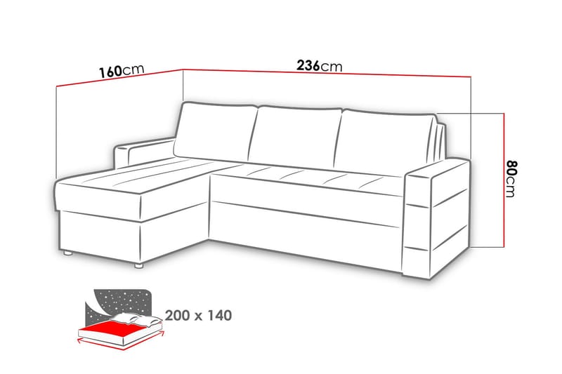 GORDIA Divanbäddsoffa 234x82x156 cm - Beige - Möbler - Vardagsrum - Bäddsoffor