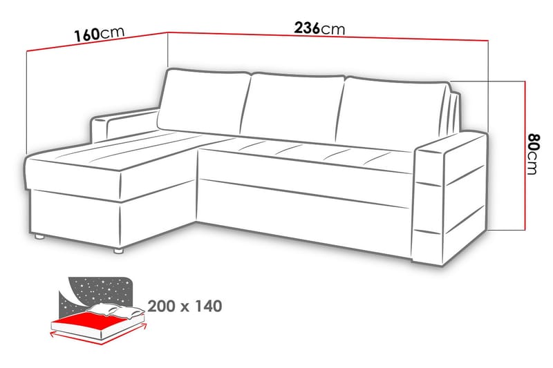 GORDIA Divanbäddsoffa 234x82x156 cm - Grå - Möbler - Vardagsrum - Bäddsoffor