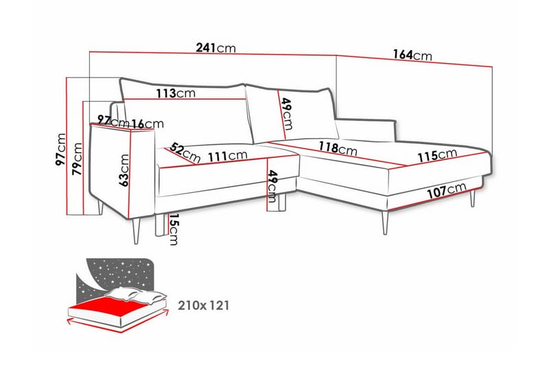 Graystone 2-sits Hörnbäddsoffa Mörkgrå - Möbler - Vardagsrum - Bäddsoffor