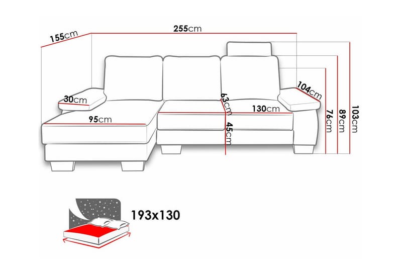 Graystone 3-sits Höger Hörnbäddsoffa 130x193 cm med Förvaring i Tyg - Beige - Möbler - Vardagsrum - Bäddsoffor
