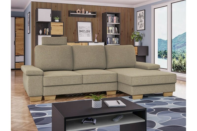 Graystone 3-sits Höger Hörnbäddsoffa 130x193 cm med Förvaring i Tyg - Beige - Möbler - Vardagsrum - Bäddsoffor