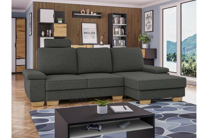Graystone 3-sits Höger Hörnbäddsoffa 130x193 cm med Förvaring i Tyg - Grå - Möbler - Vardagsrum - Bäddsoffor