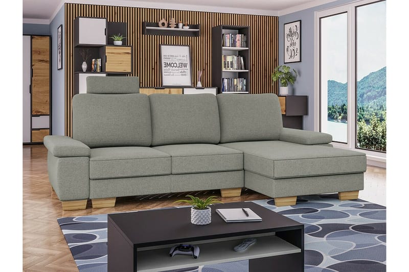 Graystone 3-sits Höger Hörnbäddsoffa 130x193 cm med Förvaring i Tyg - Ljusgrå - Möbler - Vardagsrum - Bäddsoffor