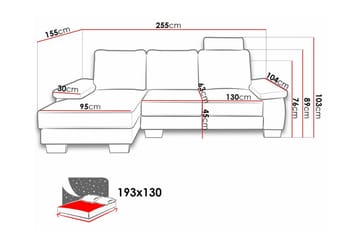 Graystone 3-sits Höger Hörnbäddsoffa 130x193 cm med Förvaring i Tyg - Ljusgrå - Möbler - Vardagsrum - Bäddsoffor
