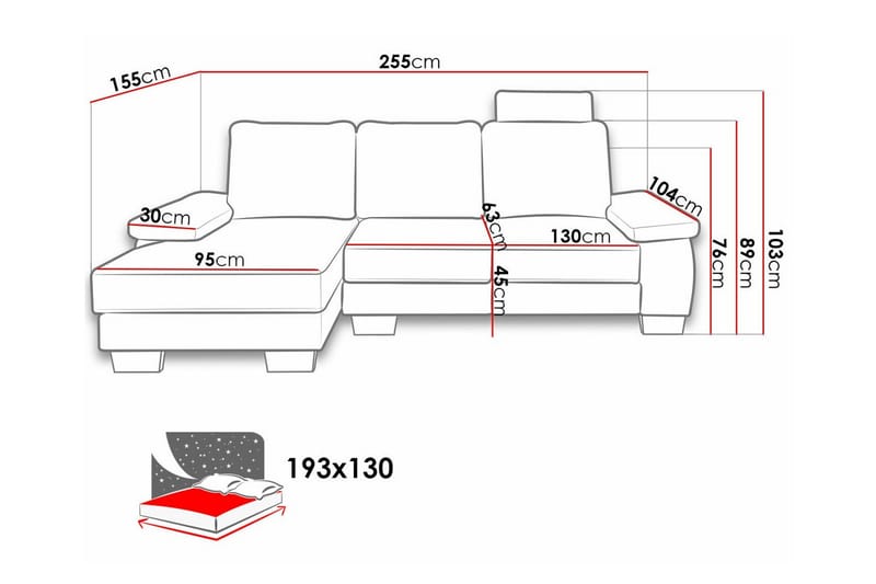 Graystone 3-sits Höger Hörnbäddsoffa 130x193 cm med Förvaring i Tyg - Ljusgrå - Möbler - Vardagsrum - Bäddsoffor