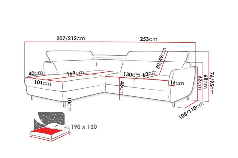 Graystone 3-sits Hörnbäddsoffa Ljusgrå/Mörkgrå - Möbler - Vardagsrum - Bäddsoffor - Hörnbäddsoffa