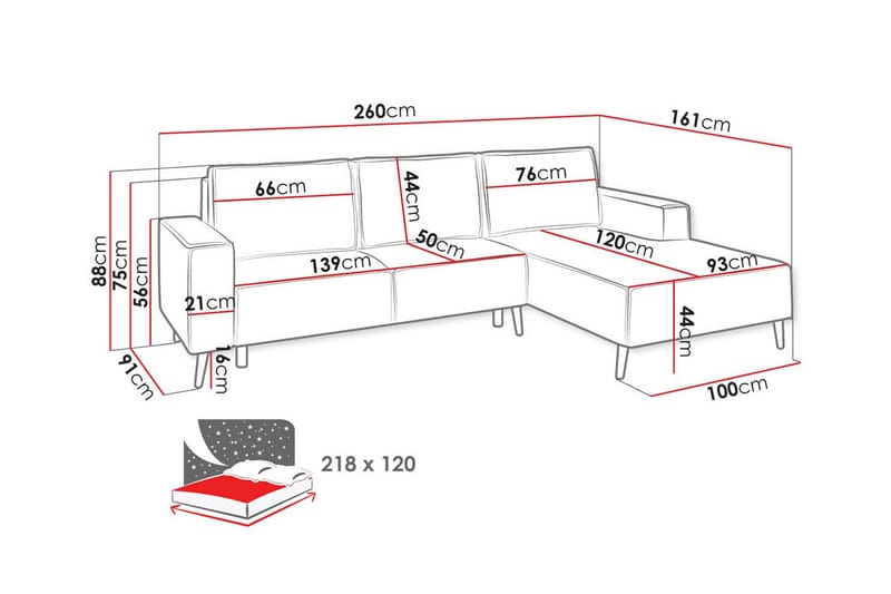 Graystone 3-sits Hörnbäddsoffa Mörk Orange - Möbler - Vardagsrum - Bäddsoffor - Hörnbäddsoffa