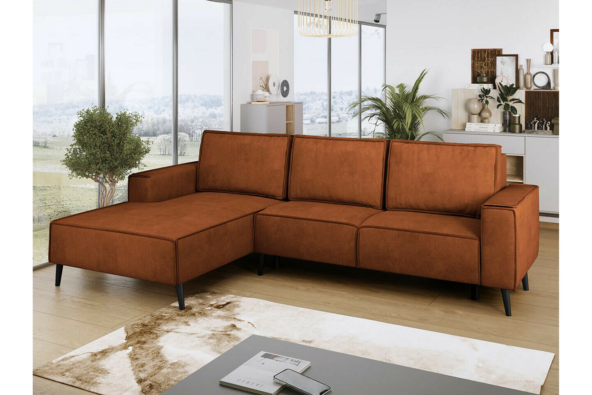 Graystone 3-sits Hörnbäddsoffa Mörk Orange - Möbler - Vardagsrum - Bäddsoffor - Hörnbäddsoffa