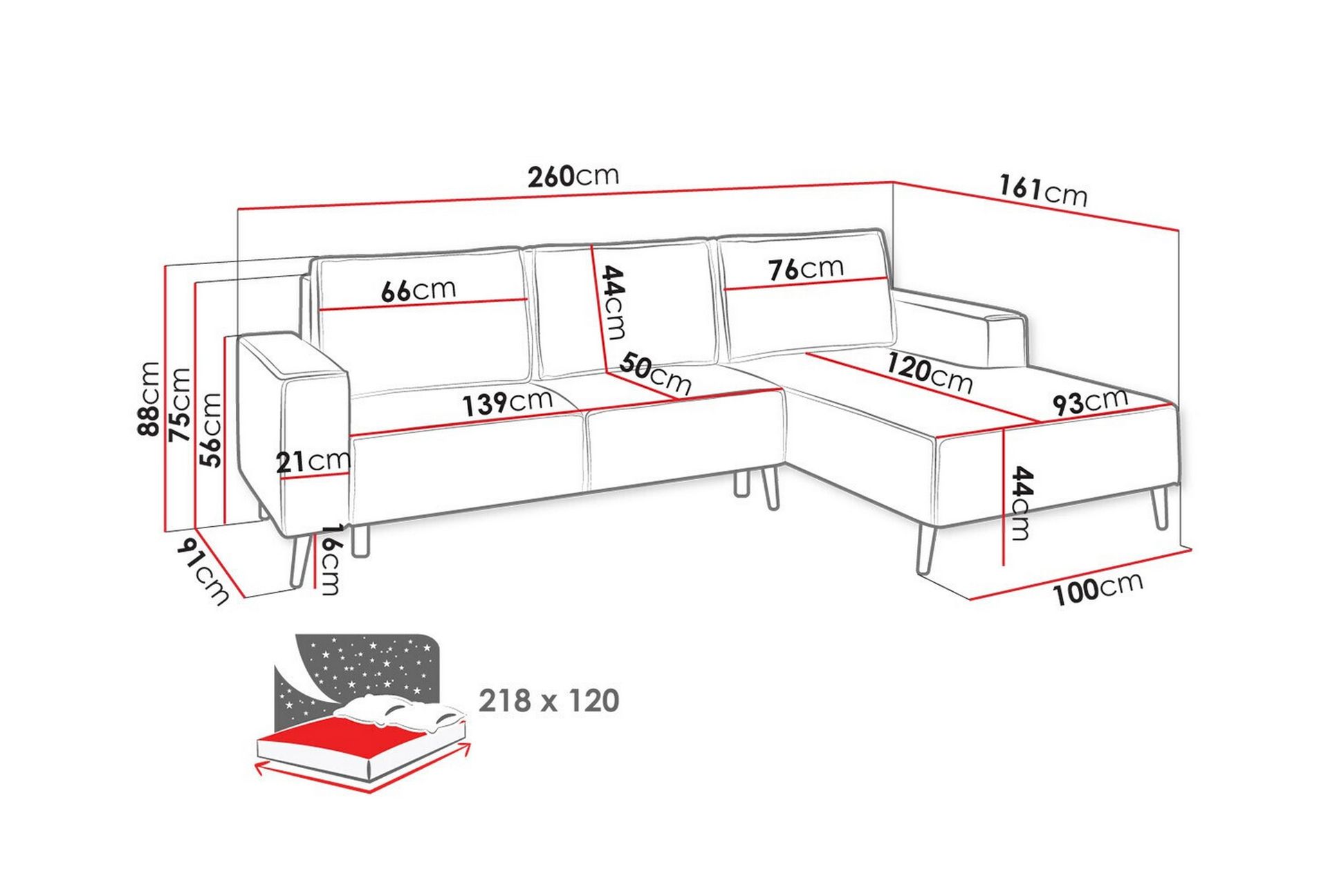 Graystone 3-sits Hörnbäddsoffa Mörk Orange - Möbler - Vardagsrum - Bäddsoffor - Hörnbäddsoffa