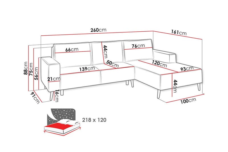 Graystone 3-sits Hörnbäddsoffa Mörkgrå - Hörnbäddsoffa - Bäddsoffor