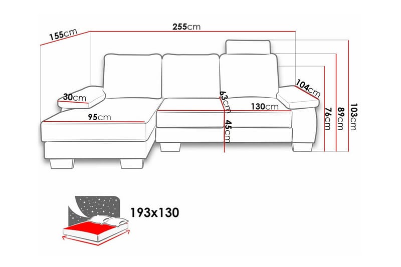 Graystone 3-sits Vänster Hörnbäddsoffa 130x193 cm med Förvaring i Tyg - Beige - Möbler - Vardagsrum - Bäddsoffor