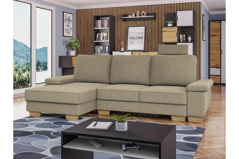Graystone 3-sits Vänster Hörnbäddsoffa 130x193 cm med Förvaring i Tyg - Beige - Möbler - Vardagsrum - Bäddsoffor