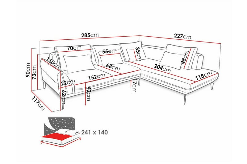 Graystone 4-sits Hörnbäddsoffa Ljusgrå - Hörnbäddsoffa - Bäddsoffor