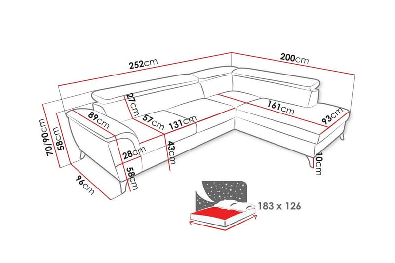 Graystone 4-sits Hörnbäddsoffa Mörkgrå - Möbler - Vardagsrum - Bäddsoffor