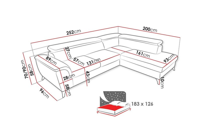 Graystone 4-sits Hörnbäddsoffa Orange/Brun - Möbler - Vardagsrum - Bäddsoffor - Hörnbäddsoffa