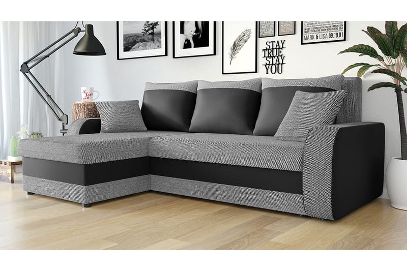 GUDDARP 3-sits Hörnbäddsoffa Universal Grå/Svart - Möbler - Vardagsrum - Bäddsoffor