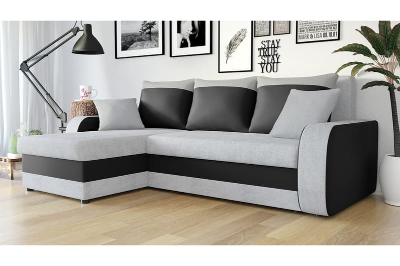 GUDDARP 3-sits Hörnbäddsoffa Universal Ljusgrå/Svart - Möbler - Vardagsrum - Bäddsoffor