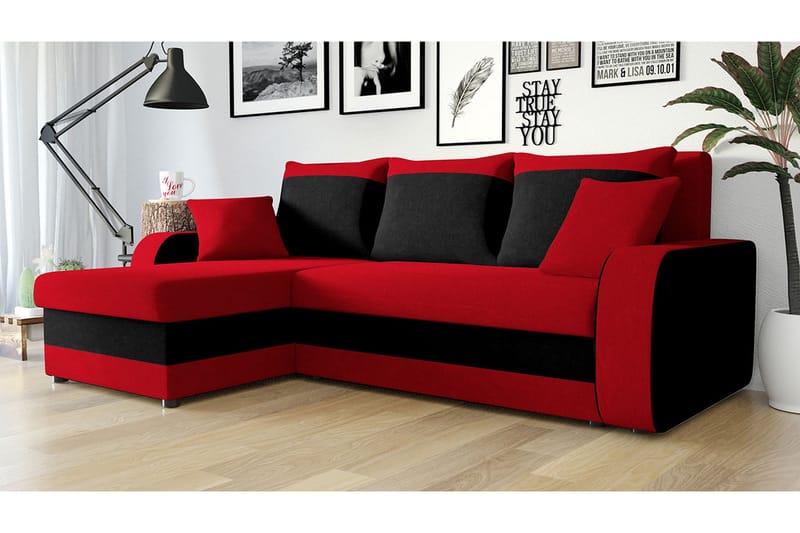 GUDDARP 3-sits Hörnbäddsoffa Universal Röd/Grå - Möbler - Vardagsrum - Bäddsoffor