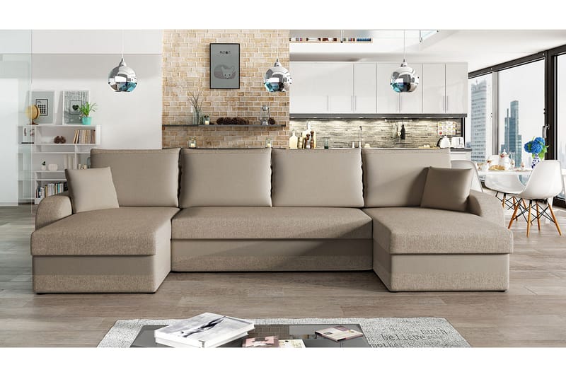GUDDARP 4-sits Bäddsoffa med Divan med Kuddar Sammet/Beige - Möbler - Vardagsrum - Bäddsoffor - U bäddsoffa