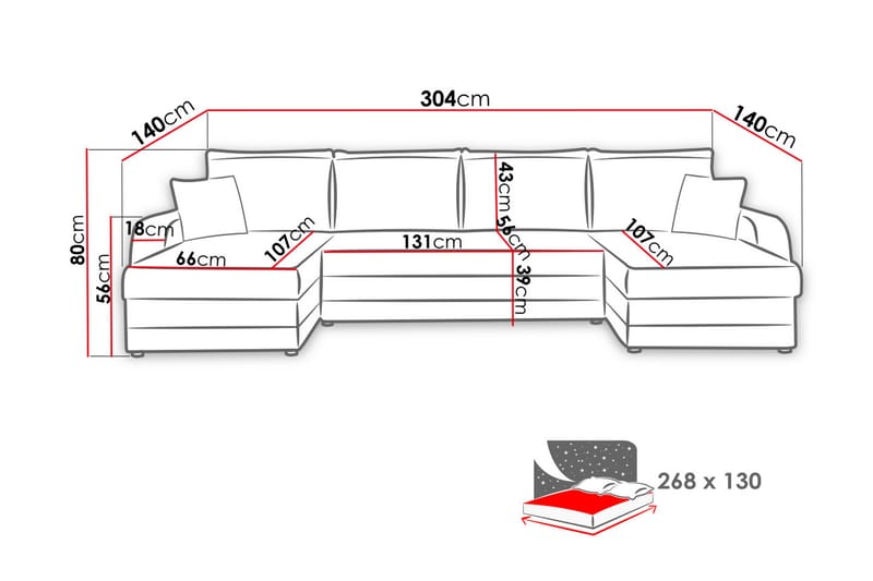 GUDDARP 4-sits Bäddsoffa med Dubbeldivan Röd/Svart - U bäddsoffa - Bäddsoffor