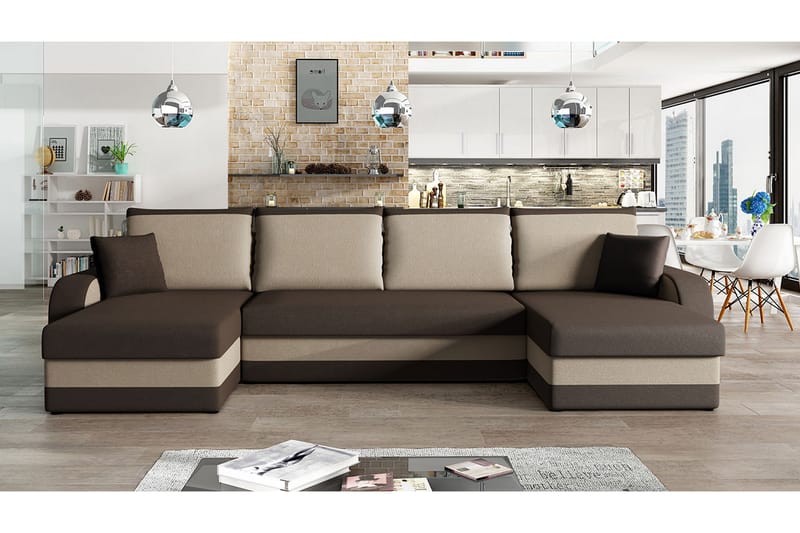GUDDARP 4-sits Bäddsoffa med Dubbeldivan Sammet/Brun/Beige - Möbler - Vardagsrum - Bäddsoffor - U bäddsoffa