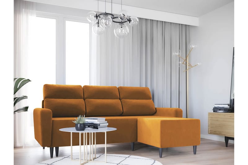 HAMURA 3-sits Bäddsoffa med Divan Vänster Sammet/Brun - Möbler - Vardagsrum - Bäddsoffor